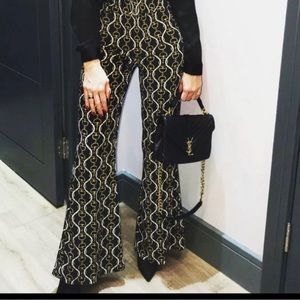 ZARA Navy Chain Print Flare Pants